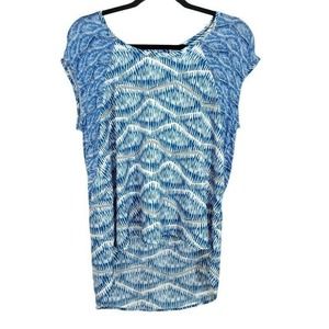 FINAL MARKDOWN Akemi Kin Anthro Blouse Meuse Blue Mix Print Hi Low Tunic Top S